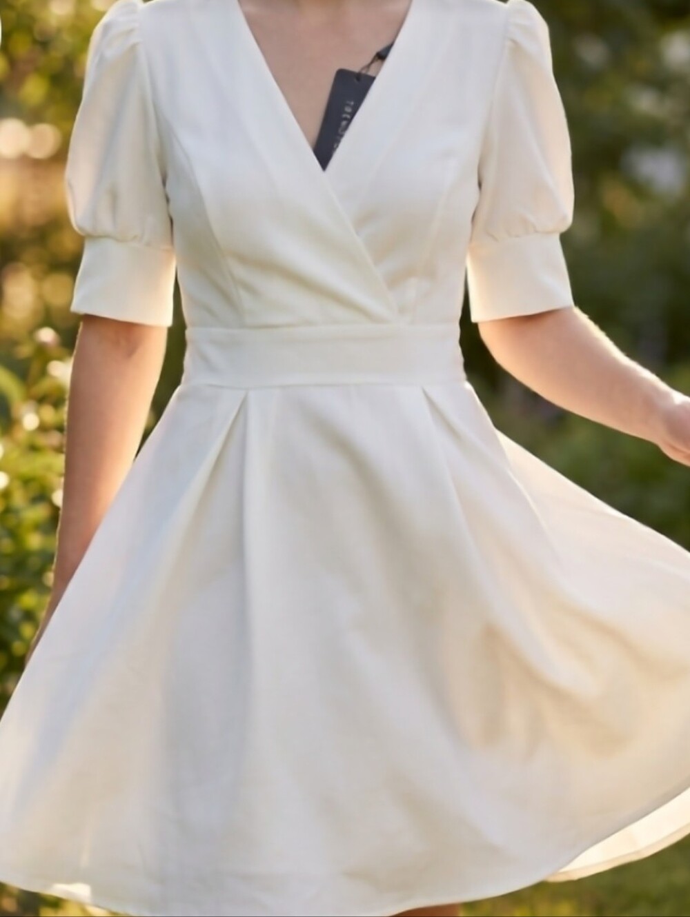 Trendyol White V-Neck Puff Sleeve Mini Dress